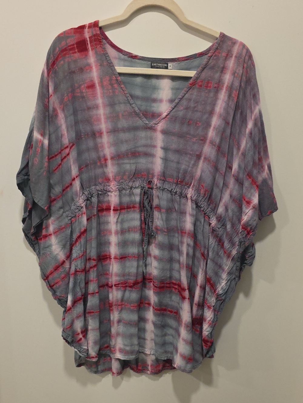EARTHBOUND Blue & Pink Tie-Dye V-Neck Drawstring Tunic